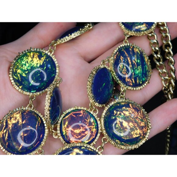 Whimsical Fantasy Faux Opal Statement Necklace - Picture 2 of 6